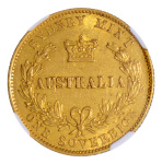 Australia 1865,  Sovereign. Graded AU 58 by NGC.