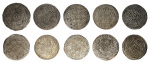 Tibet c.1882-1907, 10 coin lot, 1 Tanka.  EF-AU condition.