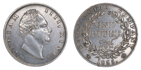 India 1835 (C), 1 Rupee.  EF condition.