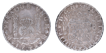 Spanish Colonial Mexico, 1743 MF, Philip V, 8 Reales.  VF condition.