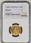 Australia 1908S,  1 Sovereign. Graded MS 63+ by NGC.
