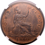 Great Britain, 1860, Penny, Victoria. Graded MS 64 BN by NGC.