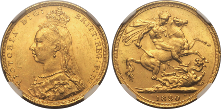 Australia 1890S, Sovereign. Graded MS 62 by NGC.