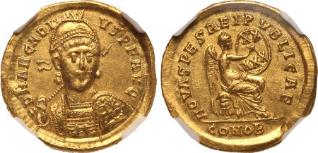 Eastern Roman Empire AD 383-408, Arcadius.  Graded AU by NGC.