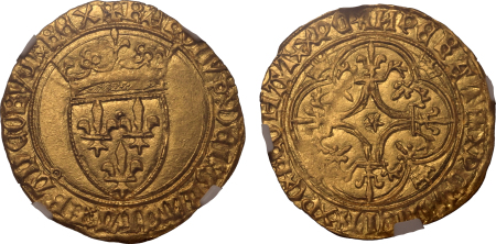 France (1380-1422), Ecu d'or FR-291 Charles VI.  Graded MS 62 by NGC