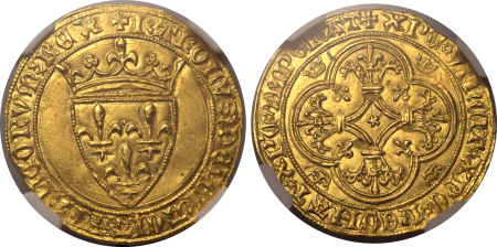 France (1380-1422), Ecu d'or,  Charles VI.  Graded MS 64 by NGC
