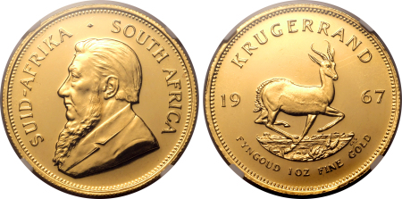 South Africa 1967, 1 Krugerrand. Graded MS 66 by NGC.