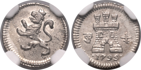 Bolivia 1799 PTS, 1/4 R.  Graded MS 63 by NGC