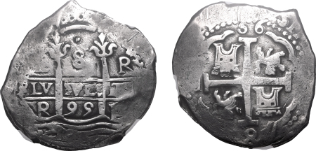 Boliva 1695 P VR, 8 R.  Graded VF DETAILS by NGC