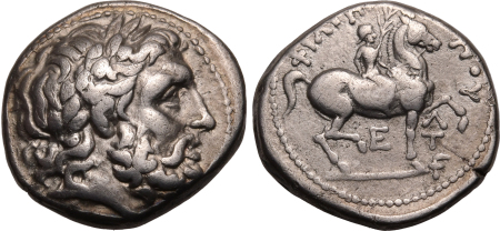 Ancient Greece 359-336 B.C.,  Philip II AR Tetradrachm, Amphipolis Mint.  Graded VF