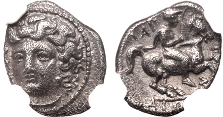 Greece c.mid-4th Century B.C., AR Triemiobol.  Thessaly, Larissa.  Graded Ch VF by NGC