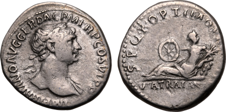 Roman Empire 98-117, Trajan, Dernier Argent.  Graded F - VF