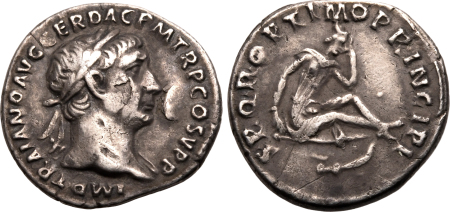 Roman Empire 98-117, Trajan, AR Denar.  AVF