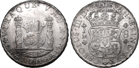 Peru 1768 LM JM, 8 Reales ONE DOT.  Graded MS 63 by NGC